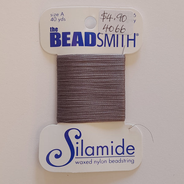 Silamide Waxed Nylon Beadstring 40 Yards (36.6m) Medium Grey