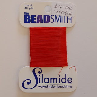 Silamide Waxed Nylon Beadstring 40 Yards (36.6m) Red