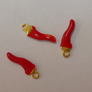 Charm-Gold & Red Enamel Chilli