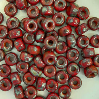 Czech Seed Beads Size 2 Red Dark Travertine 7.5gm Bag