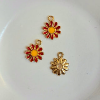 Charm-Gold, Red, Yellow Enamel Flower