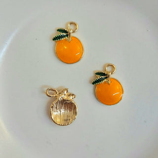 Charm-Gold & Orange Enamel Orange