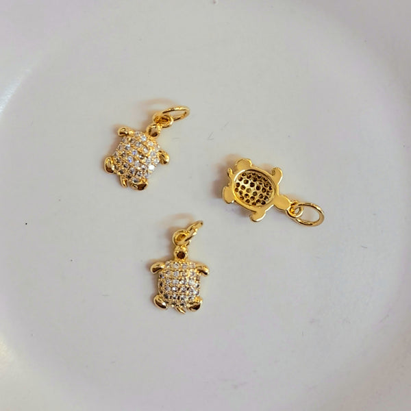 Charm-Gold Turtle With Cubic Zirconias