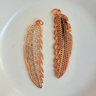 Pendant-Rose Gold Feather With Cubic Zirconias