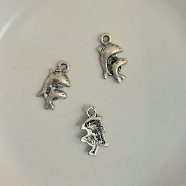 Charm-Antique Silver Dolphins