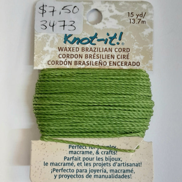 Knot It - Waxed Brazilian Cord - Lime 13.7m