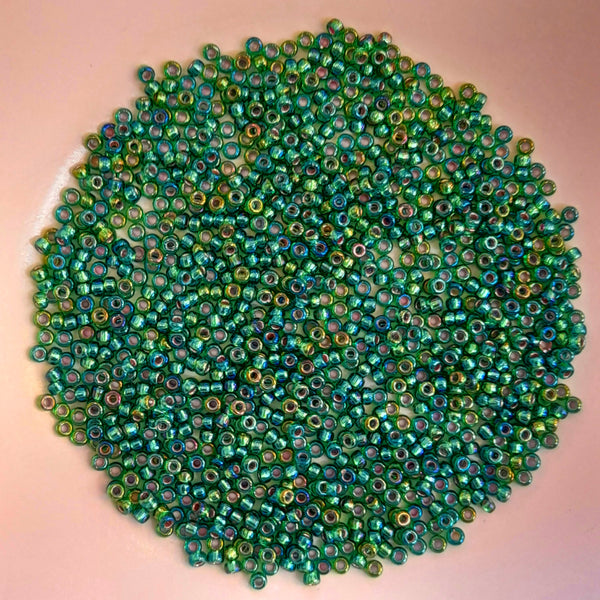 Miyuki Seed Beads Size 11 Silver Lined Green AB 7.5gm Bag