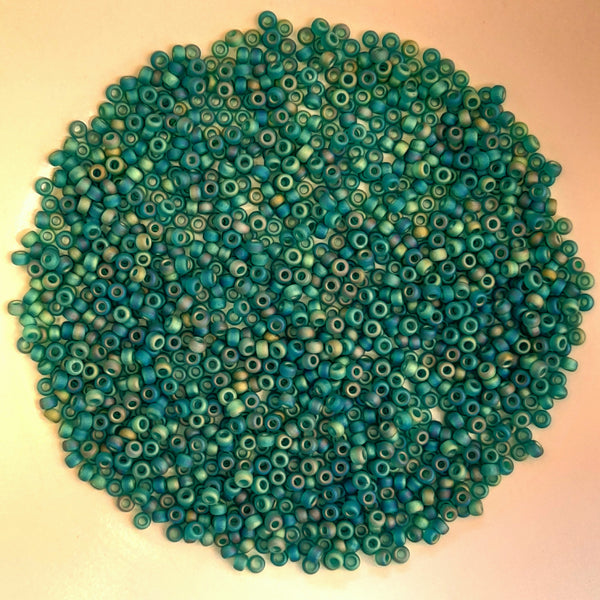 Miyuki Seed Beads Size 11 Matte Transparent Dark Green AB 7.5gm Bag