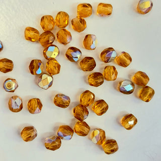 Czech Fire Polished 4mm Faceted Round Amber AB 20 Pack