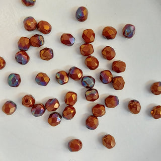 Czech Fire Polished 4mm Faceted Round Coral Red Iris Lustre 20 pack