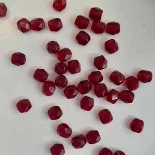 Czech Fire Polished 4mm Faceted Round Transparent Dark Red 20 Pack