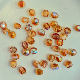 Czech Fire Polished 4mm Faceted Round Crystal Orange AB 20 Pack