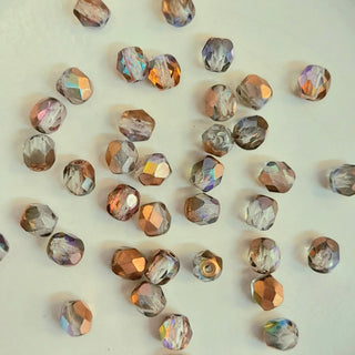 Czech Fire Polished 4mm Faceted Round Copper Crystal AB 20 Pack