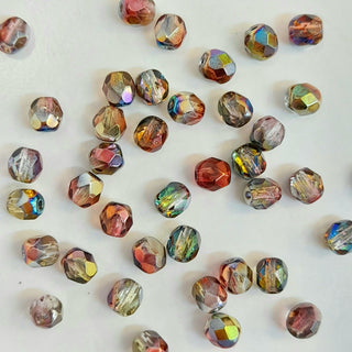 Czech Fire Polished 4mm Faceted Round Magic Red Yellow AB 20 Pack