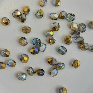 Czech Fire Polished 4mm Faceted Round Crystal Gold AB 20 Pack