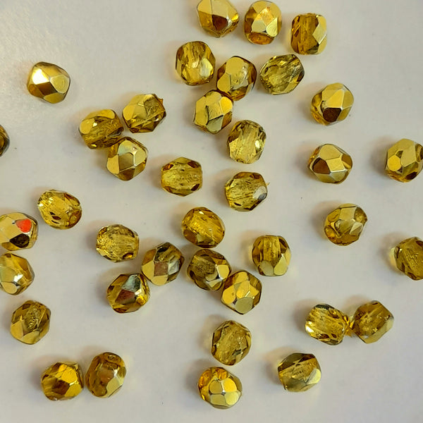Czech Fire Polished 4mm Faceted Round Yellow Gold 20 Pack