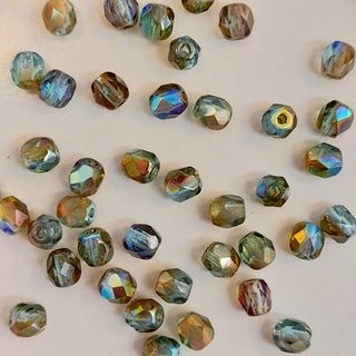 Czech Fire Polished 4mm Faceted Round Green Gold AB 20 Pack