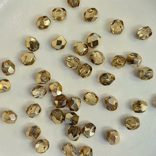 Czech Fire Polished 4mm Faceted Round Crystal Gold 20 Pack