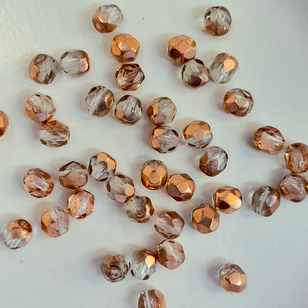 Czech Fire Polished 4mm Faceted Round Crystal Rose Gold 20 Pack
