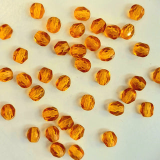 Czech Fire Polished 4mm Faceted Round Transparent Golden Honey 20 Pack
