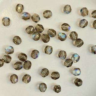Czech Fire Polished 4mm Faceted Round Olive Brown AB 20 Pack