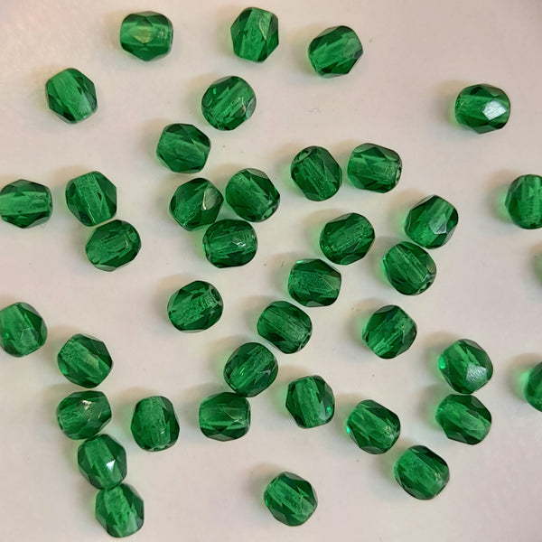 Czech Fire Polished 4mm Faceted Round Transparent Emerald Green 20 Pack
