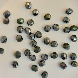 Czech Fire Polished 4mm Faceted Round Hematite AB 20 Pack