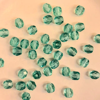 Czech Fire Polished 4mm Faceted Round Transparent Light Teal 20 Pack