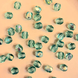 Czech Fire Polished 4mm Faceted Round Transparent Light Teal AB 20 Pack