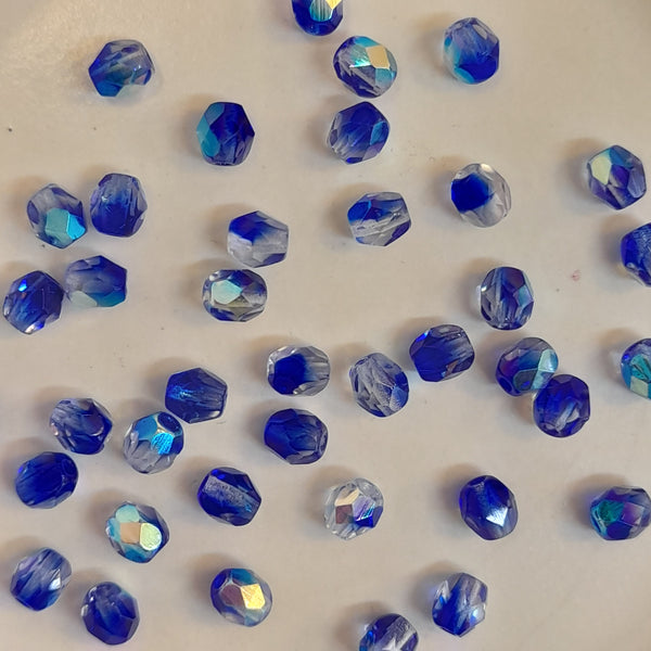 Czech Fire Polished 4mm Faceted Round Blue Crystal AB 20 Pack