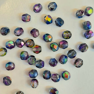 Czech Fire Polished 4mm Faceted Round Purple Variegated AB 20 Pack