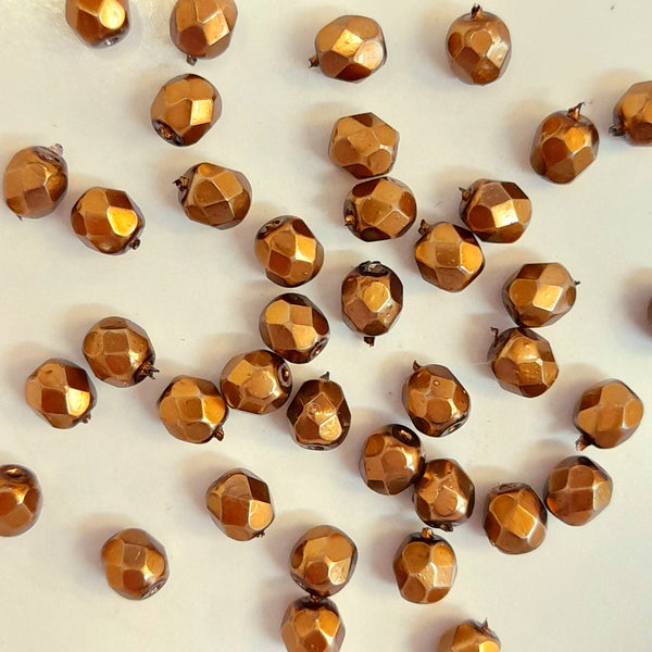 Czech Fire Polished 4mm Faceted Round Metallic Antique Gold 20 Pack
