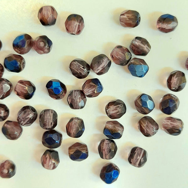 Czech Fire Polished 4mm Faceted Round Transparent Amethyst Blue 20 Pack
