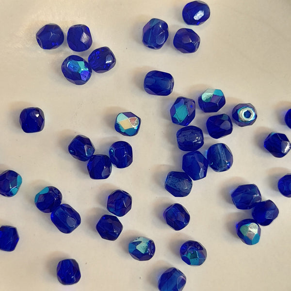 Czech Fire Polished 4mm Faceted Round Sapphire AB 20 Pack
