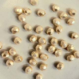 Czech Fire Polished 4mm Faceted Round Opaque Metallic Cream 20 Pack