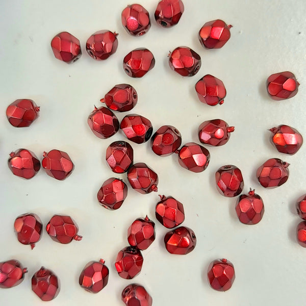 Czech Fire Polished 4mm Faceted Round Metallic Carmen Red 20 Pack