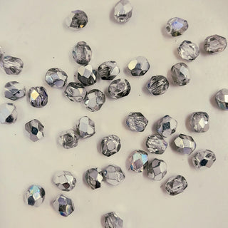 Czech Fire Polished 4mm Faceted Round Crystal Silver AB 20 Pack