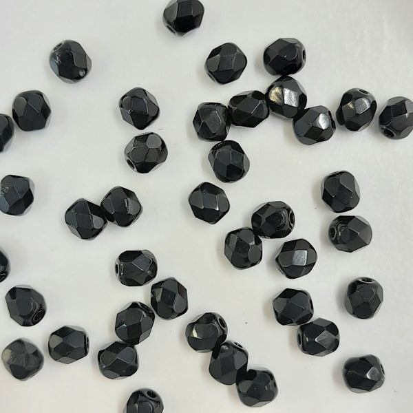Czech Fire Polished 4mm Faceted Round Jet Black 20 Pack