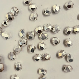 Czech Fire Polished 4mm Faceted Round Fine Silver Plated 20 Pack