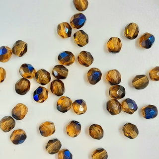 Czech Fire Polished 4mm Faceted Round Transparent Blue Honey Gold AB 20 pack