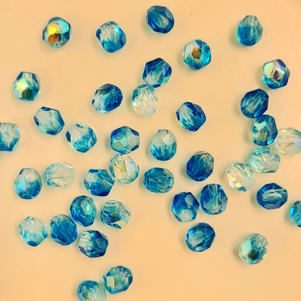 Czech Fire Polished 4mm Faceted Round Crystal Aqua AB 20 Pack