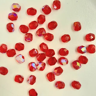 Czech Fire Polished 4mm Faceted Round Transparent Light Red AB 20 Pack