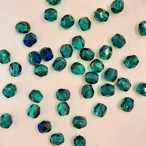 Czech Fire Polished 4mm Faceted Round Transparent Dark Teal AB 20 Pack