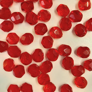 Czech Fire Polished 6mm Faceted Round Transparent Light Red