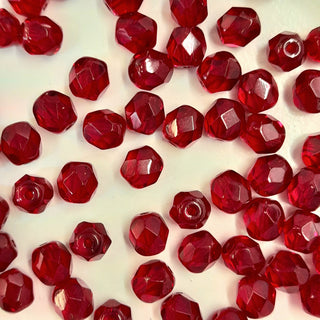 Czech Fire Polished 6mm Faceted Round Transparent Dark Red