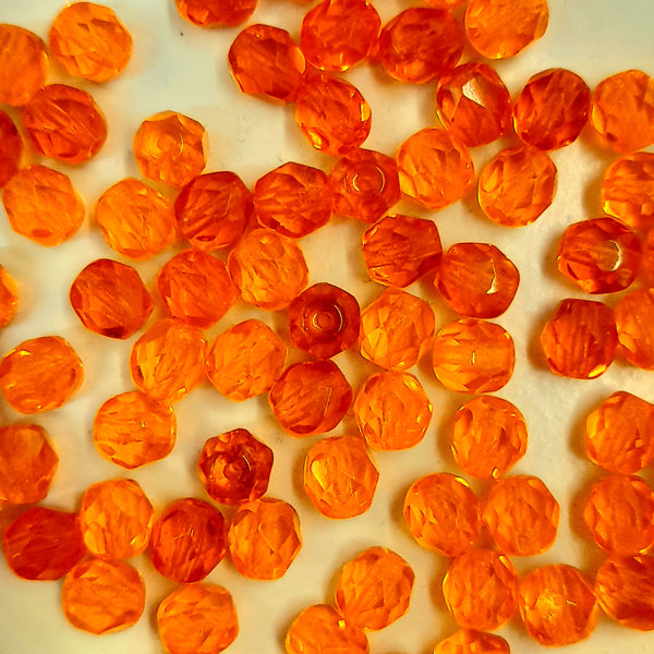 Czech Fire Polished 6mm Faceted Round Transparent Orange