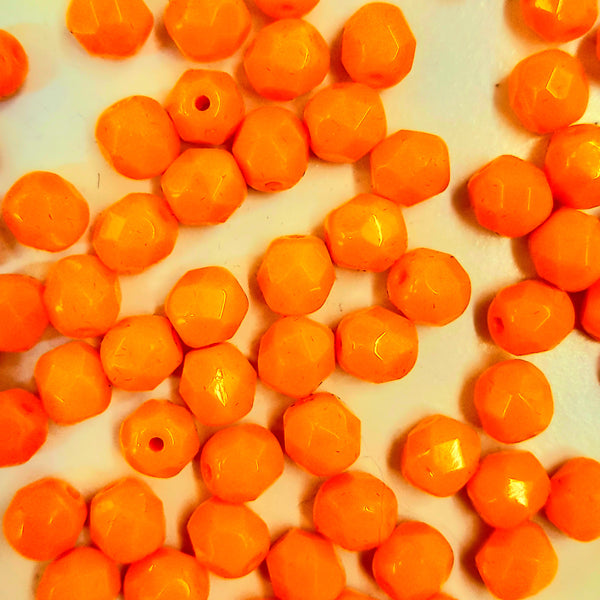 Czech Fire Polished 6mm Faceted Round Opaque Orange