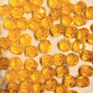 Czech Fire Polished 6mm Faceted Round Transparent Yellow