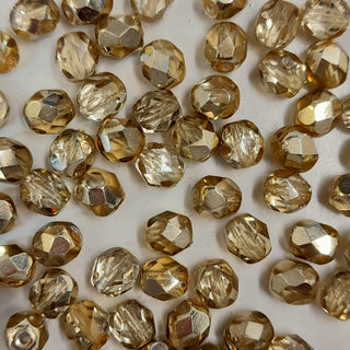 Czech Fire Polished 6mm Faceted Round Pale Crystal Gold