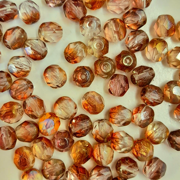 Czech Fire Polished 6mm Faceted Round Copper Orange